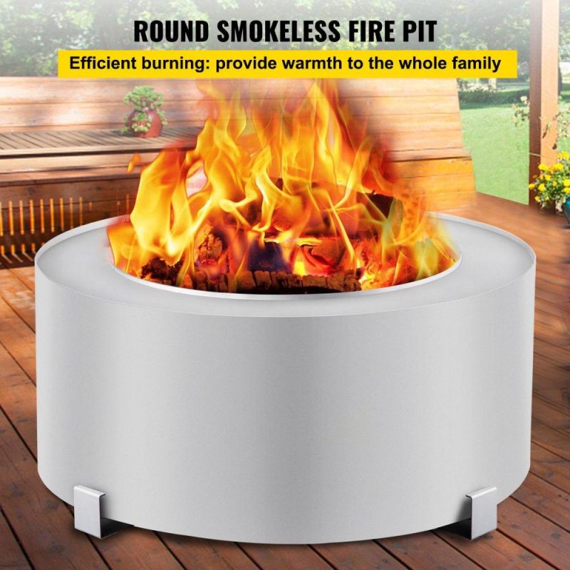 Patio Furniture & Accessories | Smokeless Fire Pit, Stainless Steel Stove Bonfire, Large 27.6 inch Diameter Wood Burning Fire Pit, Outdoor Stove Bonfire Fire Pit, Portable Smokeless Fire Bowl for Picnic Camping Backyard Silver Lawn & Garden Patio Furniture & Accessories