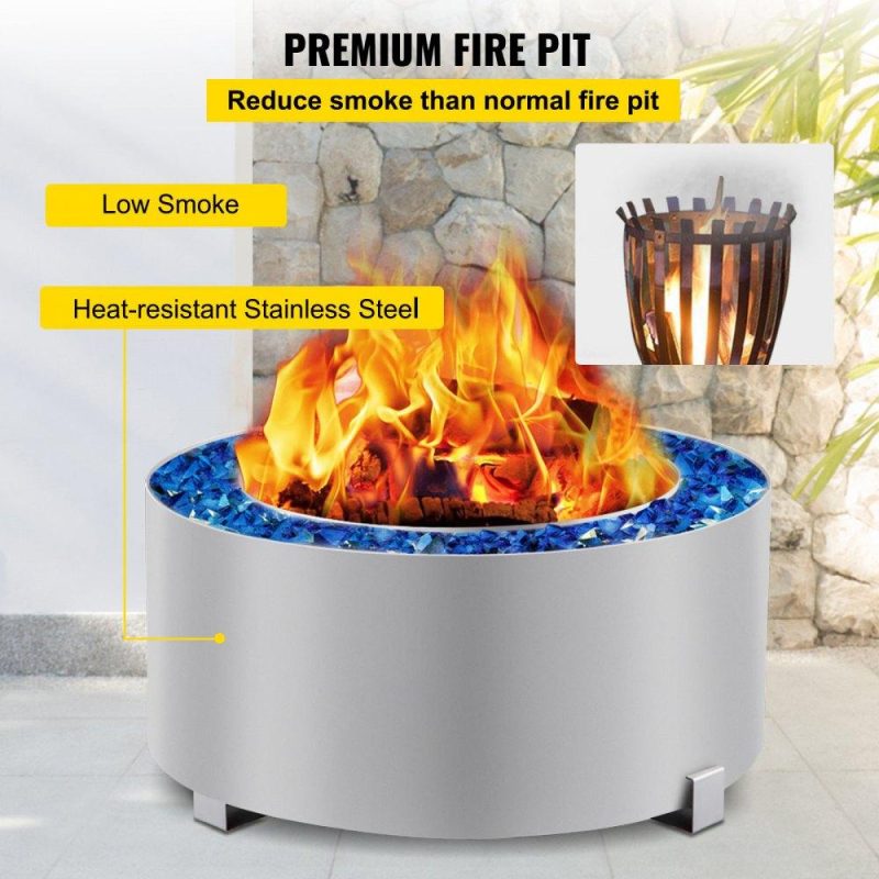 Patio Furniture & Accessories | Smokeless Fire Pit, Stainless Steel Stove Bonfire, Large 27.6 inch Diameter Wood Burning Fire Pit, Outdoor Stove Bonfire Fire Pit, Portable Smokeless Fire Bowl for Picnic Camping Backyard Silver Lawn & Garden Patio Furniture & Accessories