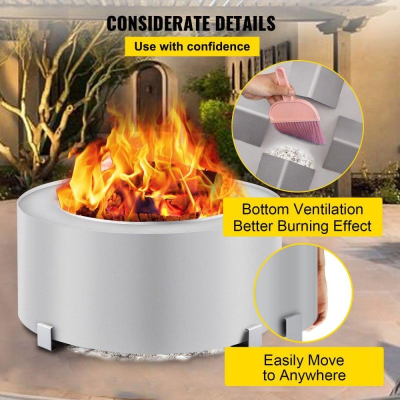 Patio Furniture & Accessories | Smokeless Fire Pit, Stainless Steel Stove Bonfire, Large 27.6 inch Diameter Wood Burning Fire Pit, Outdoor Stove Bonfire Fire Pit, Portable Smokeless Fire Bowl for Picnic Camping Backyard Silver Lawn & Garden Patio Furniture & Accessories