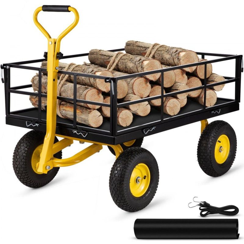 Patio Furniture & Accessories | Steel Garden Cart, Heavy Duty 1200 lbs Capacity, with Removable Mesh Sides to Convert into Flatbed, Utility Metal Wagon with 2-in-1 Handle and 13 in Tires, Perfect for Garden, Farm, Yard Lawn & Garden Patio Furniture & Accessories