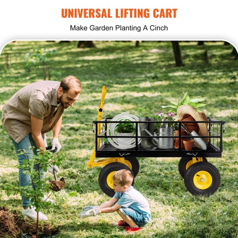 Patio Furniture & Accessories | Steel Garden Cart, Heavy Duty 1200 lbs Capacity, with Removable Mesh Sides to Convert into Flatbed, Utility Metal Wagon with 2-in-1 Handle and 13 in Tires, Perfect for Garden, Farm, Yard Lawn & Garden Patio Furniture & Accessories