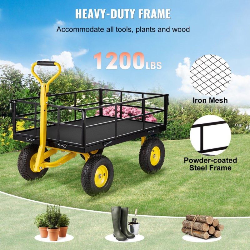 Patio Furniture & Accessories | Steel Garden Cart, Heavy Duty 1200 lbs Capacity, with Removable Mesh Sides to Convert into Flatbed, Utility Metal Wagon with 2-in-1 Handle and 13 in Tires, Perfect for Garden, Farm, Yard Lawn & Garden Patio Furniture & Accessories