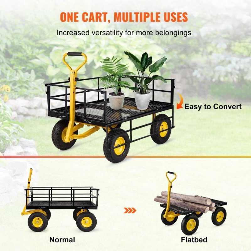 Patio Furniture & Accessories | Steel Garden Cart, Heavy Duty 1200 lbs Capacity, with Removable Mesh Sides to Convert into Flatbed, Utility Metal Wagon with 2-in-1 Handle and 13 in Tires, Perfect for Garden, Farm, Yard Lawn & Garden Patio Furniture & Accessories