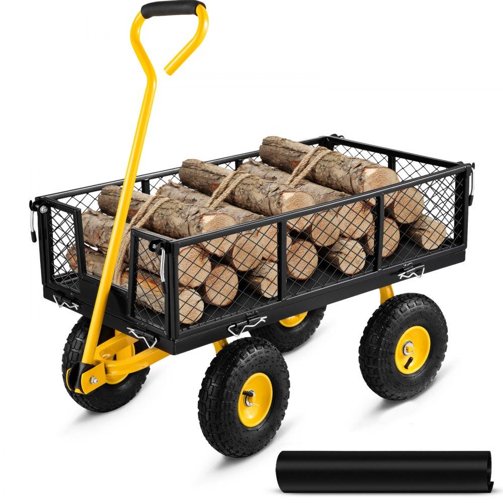 Patio Furniture & Accessories | Steel Garden Cart, Heavy Duty 500 lbs Capacity, with Removable Mesh Sides to Convert into Flatbed, Utility Metal Wagon with 180° Rotating Handle and 10 in Tires, Perfect for Garden, Farm, Yard Lawn & Garden Patio Furniture & Accessories