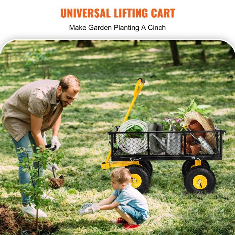 Patio Furniture & Accessories | Steel Garden Cart, Heavy Duty 500 lbs Capacity, with Removable Mesh Sides to Convert into Flatbed, Utility Metal Wagon with 180° Rotating Handle and 10 in Tires, Perfect for Garden, Farm, Yard Lawn & Garden Patio Furniture & Accessories