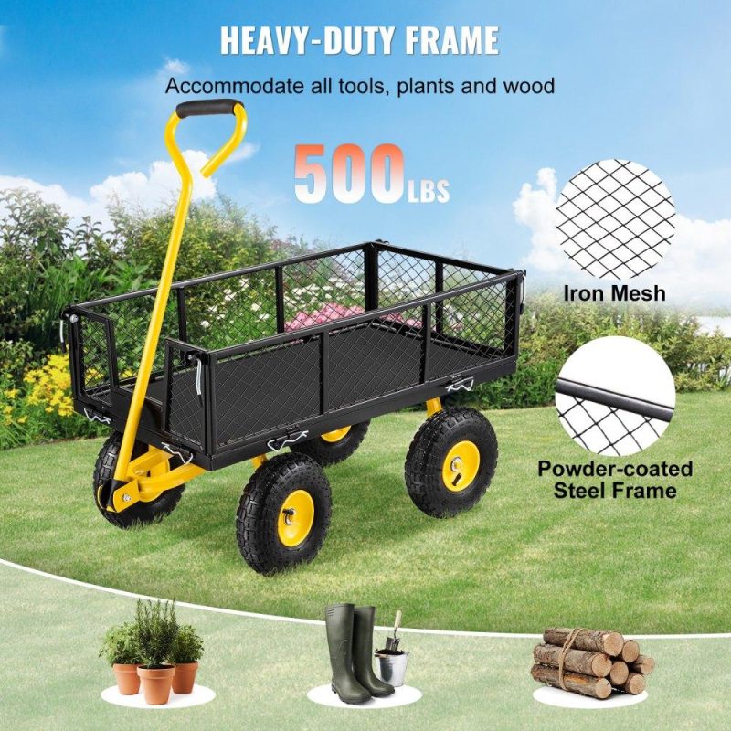 Patio Furniture & Accessories | Steel Garden Cart, Heavy Duty 500 lbs Capacity, with Removable Mesh Sides to Convert into Flatbed, Utility Metal Wagon with 180° Rotating Handle and 10 in Tires, Perfect for Garden, Farm, Yard Lawn & Garden Patio Furniture & Accessories