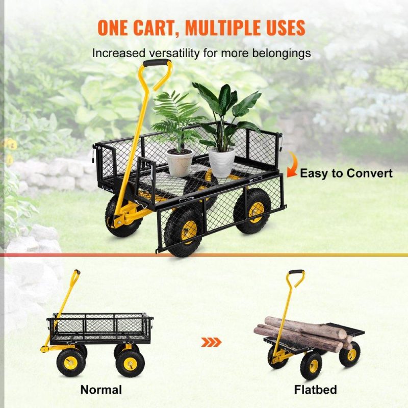 Patio Furniture & Accessories | Steel Garden Cart, Heavy Duty 500 lbs Capacity, with Removable Mesh Sides to Convert into Flatbed, Utility Metal Wagon with 180° Rotating Handle and 10 in Tires, Perfect for Garden, Farm, Yard Lawn & Garden Patio Furniture & Accessories