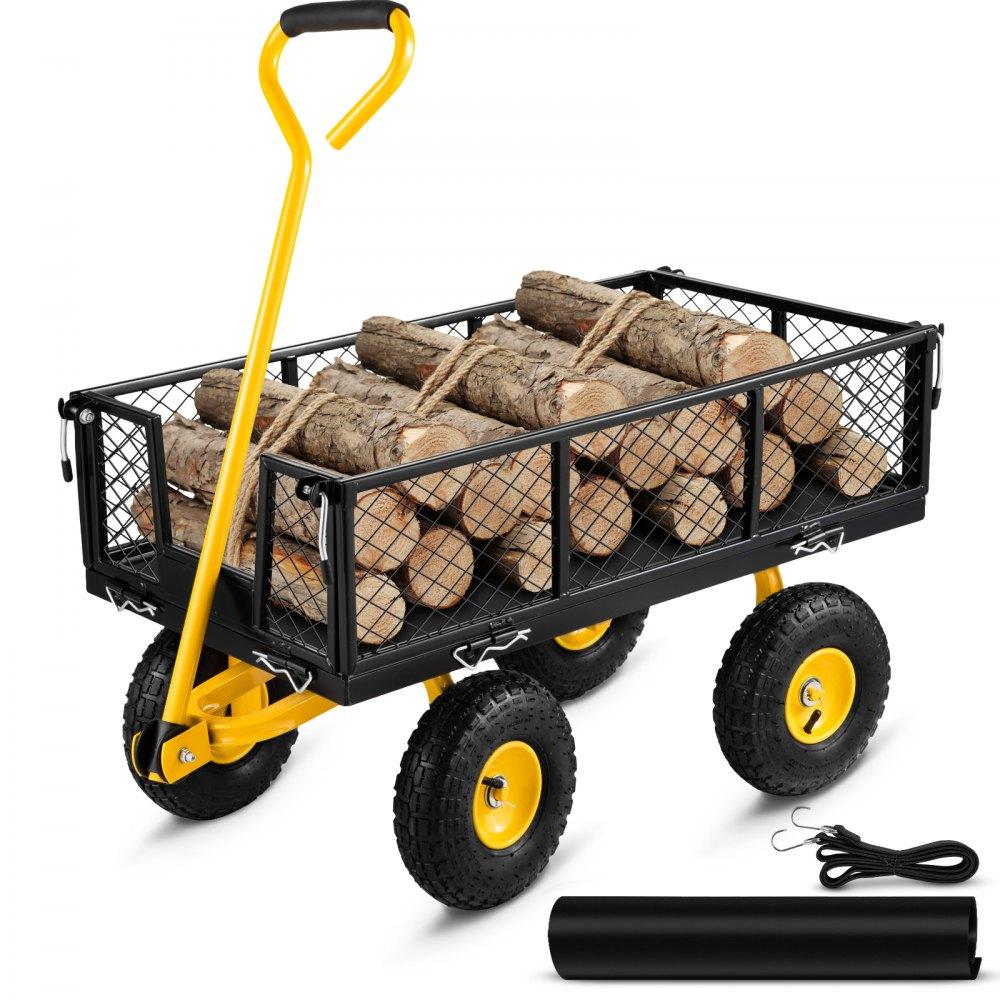 Patio Furniture & Accessories | Steel Garden Cart, Heavy Duty 900 lbs Capacity, with Removable Mesh Sides to Convert into Flatbed, Utility Metal Wagon with 180° Rotating Handle and 10 in Tires, Perfect for Garden, Farm, Yard Lawn & Garden Patio Furniture & Accessories