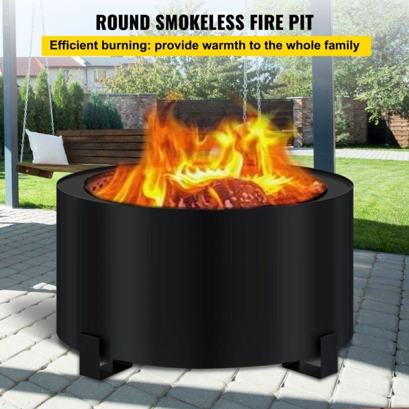 Patio Furniture & Accessories | Stove Bonfire, Carbon Steel Smokeless Fire Pit, 23.6-inch Diameter Stove Bonfire Fire Pit, Double Wall Design Smokeless Fire Bowl, Portable Wood Burning Fire Pit for Outdoor Picnic Camping Black Lawn & Garden Patio Furniture & Accessories