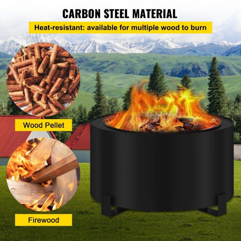 Patio Furniture & Accessories | Stove Bonfire, Carbon Steel Smokeless Fire Pit, 23.6-inch Diameter Stove Bonfire Fire Pit, Double Wall Design Smokeless Fire Bowl, Portable Wood Burning Fire Pit for Outdoor Picnic Camping Black Lawn & Garden Patio Furniture & Accessories