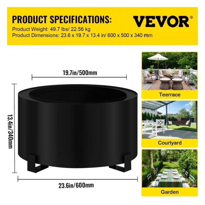 Patio Furniture & Accessories | Stove Bonfire, Carbon Steel Smokeless Fire Pit, 23.6-inch Diameter Stove Bonfire Fire Pit, Double Wall Design Smokeless Fire Bowl, Portable Wood Burning Fire Pit for Outdoor Picnic Camping Black Lawn & Garden Patio Furniture & Accessories