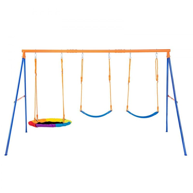 Patio Furniture & Accessories | Swing Sets for Backyard 1 Saucer 2 Belt Swing Seats A-Frame Metal Stand Lawn & Garden Patio Furniture & Accessories