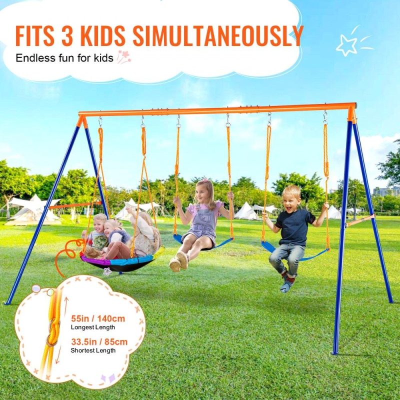 Patio Furniture & Accessories | Swing Sets for Backyard 1 Saucer 2 Belt Swing Seats A-Frame Metal Stand Lawn & Garden Patio Furniture & Accessories