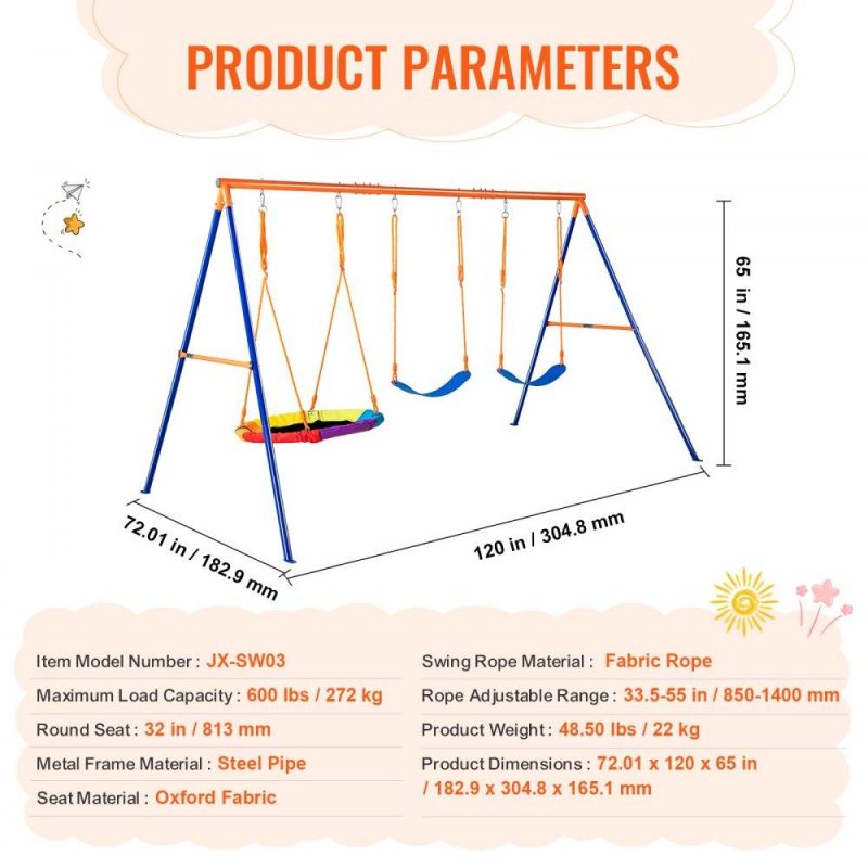 Patio Furniture & Accessories | Swing Sets for Backyard 1 Saucer 2 Belt Swing Seats A-Frame Metal Stand Lawn & Garden Patio Furniture & Accessories