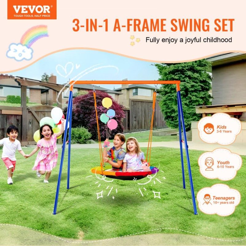 Patio Furniture & Accessories | Swing Sets for Backyard 40in Saucer Swing Seat A-Frame Metal Stand 440lbs Lawn & Garden Patio Furniture & Accessories