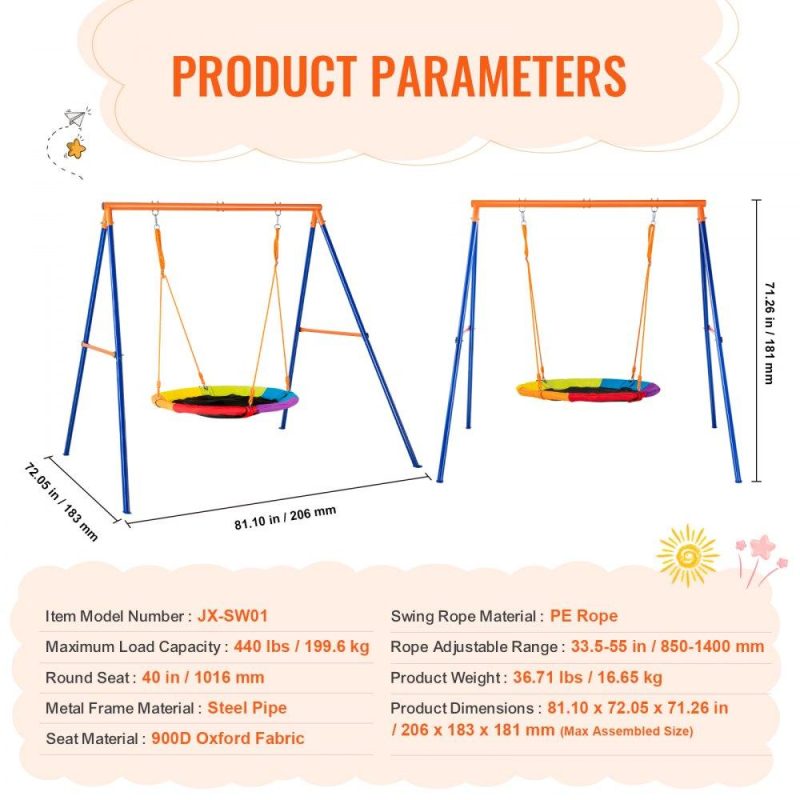 Patio Furniture & Accessories | Swing Sets for Backyard 40in Saucer Swing Seat A-Frame Metal Stand 440lbs Lawn & Garden Patio Furniture & Accessories