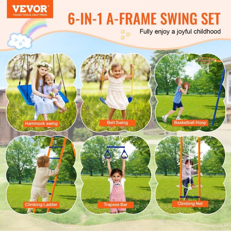 Patio Furniture & Accessories | Swing Sets for Backyard 6 in 1 Swing Set 440lbs Capacity Metal Swingset Lawn & Garden Patio Furniture & Accessories