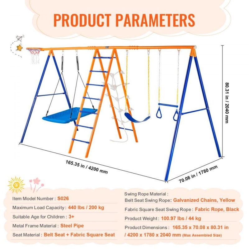 Patio Furniture & Accessories | Swing Sets for Backyard 6 in 1 Swing Set 440lbs Capacity Metal Swingset Lawn & Garden Patio Furniture & Accessories