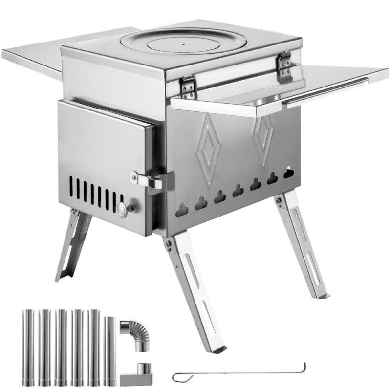 Patio Furniture & Accessories | Tent Wood Stove 17.5×14.7×10.6 inch, Camping Wood Stove 304 Stainless Steel With Folding Pipe, Portable Wood Stove 95.7 inch Total Height For Camping, Tent Heating, Hunting, Outdoor Cooking Lawn & Garden Patio Furniture & Accessories