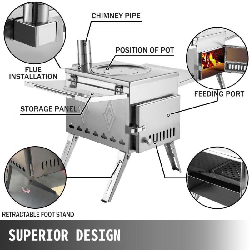 Patio Furniture & Accessories | Tent Wood Stove 17.5×14.7×10.6 inch, Camping Wood Stove 304 Stainless Steel With Folding Pipe, Portable Wood Stove 95.7 inch Total Height For Camping, Tent Heating, Hunting, Outdoor Cooking Lawn & Garden Patio Furniture & Accessories