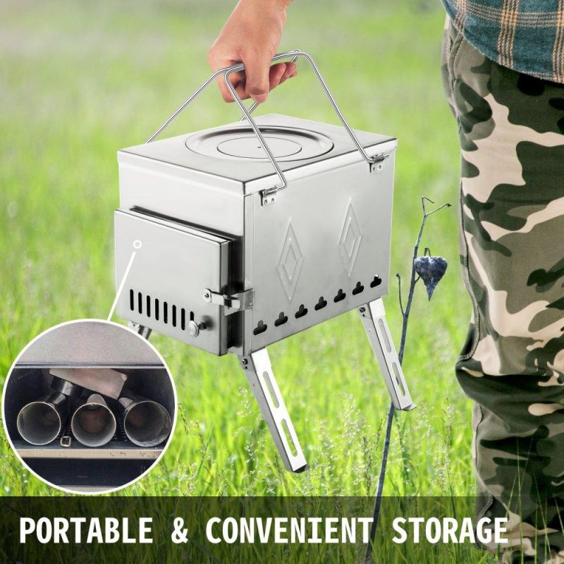 Patio Furniture & Accessories | Tent Wood Stove 17.5×14.7×10.6 inch, Camping Wood Stove 304 Stainless Steel With Folding Pipe, Portable Wood Stove 95.7 inch Total Height For Camping, Tent Heating, Hunting, Outdoor Cooking Lawn & Garden Patio Furniture & Accessories