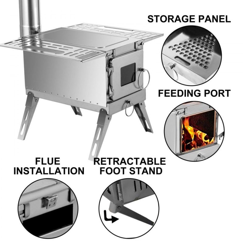 Patio Furniture & Accessories | Tent Wood Stove,Outdoor Camping Wood Burning Stove Stainless Steel With Folding Pipe,Portable Wood Stove 90.6” Height Wood Tent Stove For Camping, Tent Heating, Hunting, Outdoor Cooking Lawn & Garden Patio Furniture & Accessories