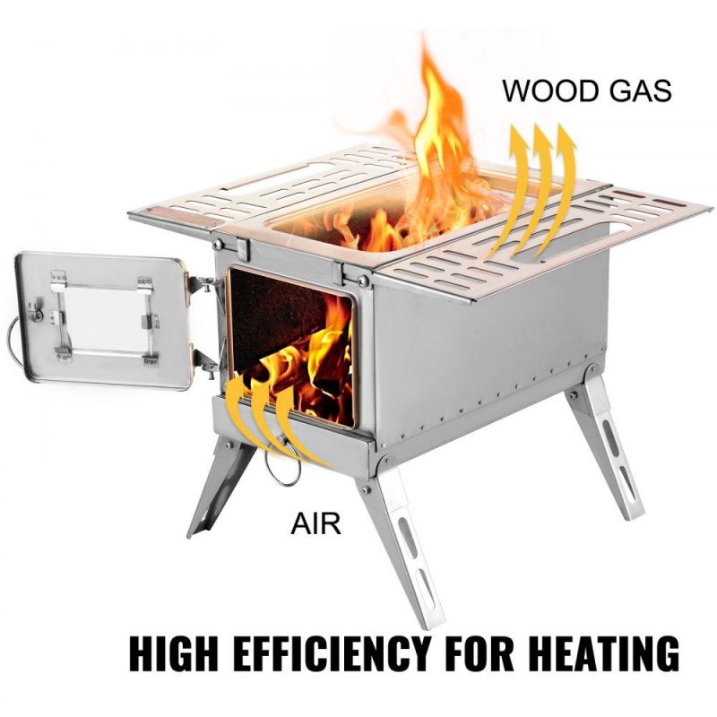 Patio Furniture & Accessories | Tent Wood Stove,Outdoor Camping Wood Burning Stove Stainless Steel With Folding Pipe,Portable Wood Stove 90.6” Height Wood Tent Stove For Camping, Tent Heating, Hunting, Outdoor Cooking Lawn & Garden Patio Furniture & Accessories