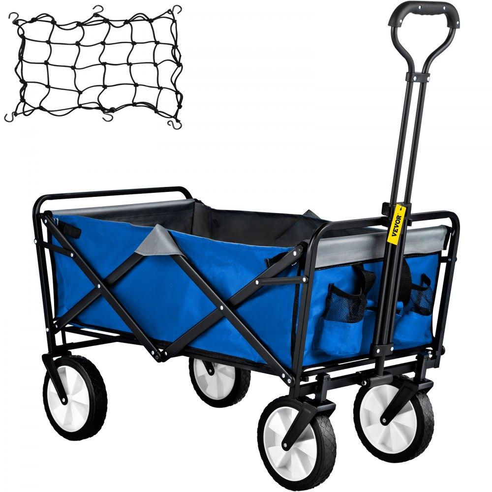 Patio Furniture & Accessories | Wagon Cart, Collapsible Folding Cart with 176lbs Load, Outdoor Utility Garden Cart, Adjustable Handle, Portable Foldable Wagons with Wheels for Beach, Camping, Grocery, Blue/Gray Blue Gray Lawn & Garden Blue Gray