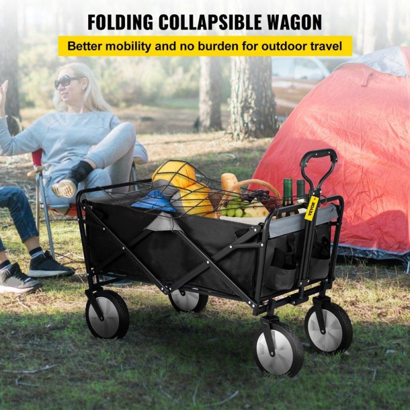 Patio Furniture & Accessories | Wagon Cart, Collapsible Folding Cart with 176lbs Load, Outdoor Utility Garden Cart, Adjustable Handle, Portable Foldable Wagons with Wheels for Beach, Camping, Grocery, Dark Grey Dark Grey Lawn & Garden Dark Grey