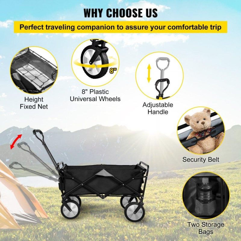 Patio Furniture & Accessories | Wagon Cart, Collapsible Folding Cart with 176lbs Load, Outdoor Utility Garden Cart, Adjustable Handle, Portable Foldable Wagons with Wheels for Beach, Camping, Grocery, Dark Grey Dark Grey Lawn & Garden Dark Grey