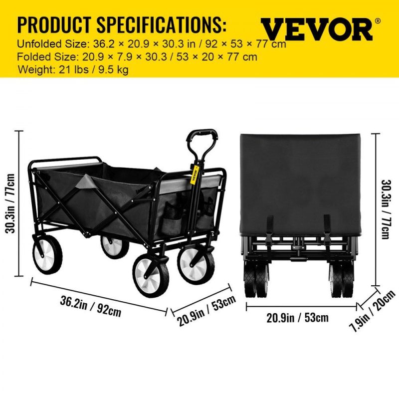 Patio Furniture & Accessories | Wagon Cart, Collapsible Folding Cart with 176lbs Load, Outdoor Utility Garden Cart, Adjustable Handle, Portable Foldable Wagons with Wheels for Beach, Camping, Grocery, Dark Grey Dark Grey Lawn & Garden Dark Grey