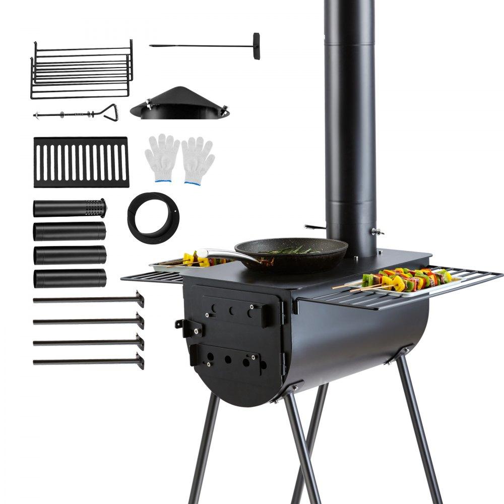 Patio Furniture & Accessories | Wood Stove, 118 inch, Alloy Steel Camping Tent Stove, Portable Wood Burning Stove with Chimney Pipes & Gloves, 3000in³Firebox Hot Tent Stove for Outdoor Cooking and Heating with 8 Pipes Lawn & Garden Patio Furniture & Accessories