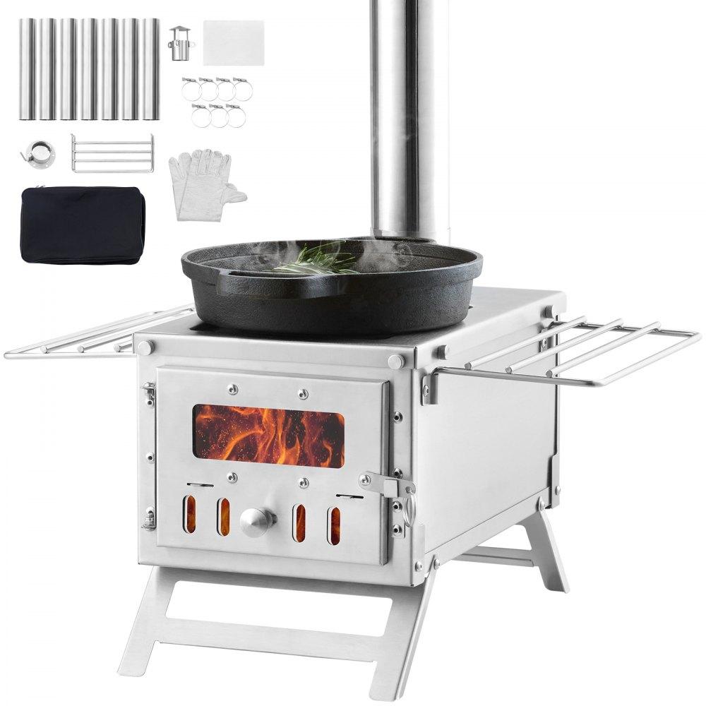 Patio Furniture & Accessories | Wood Stove, 80 inch, Stainless Steel Camping Tent Stove, Portable Wood Burning Stove with Chimney Pipes & Gloves, 700in³Firebox Hot Tent Stove for Outdoor Cooking and Heating with 8 Pipes Lawn & Garden Patio Furniture & Accessories