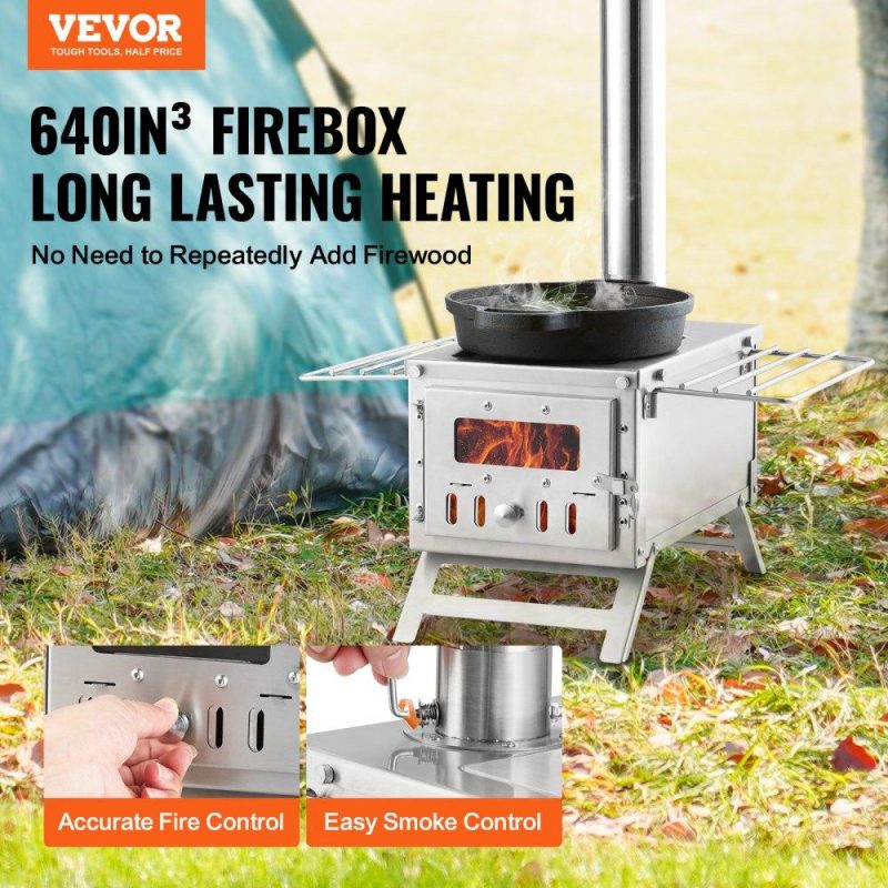 Patio Furniture & Accessories | Wood Stove, 80 inch, Stainless Steel Camping Tent Stove, Portable Wood Burning Stove with Chimney Pipes & Gloves, 700in³Firebox Hot Tent Stove for Outdoor Cooking and Heating with 8 Pipes Lawn & Garden Patio Furniture & Accessories