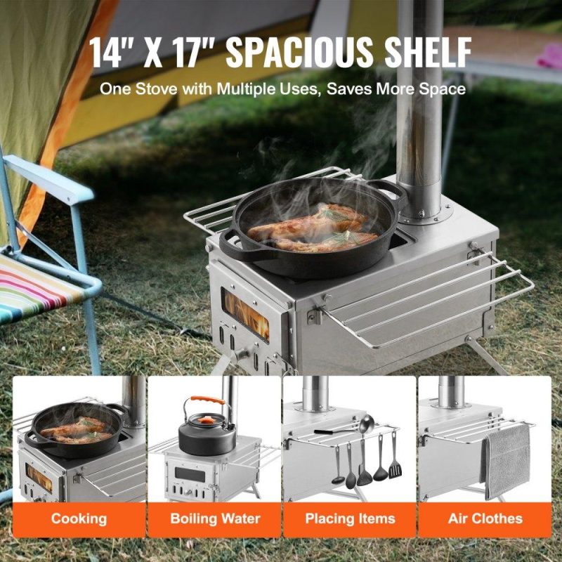 Patio Furniture & Accessories | Wood Stove, 80 inch, Stainless Steel Camping Tent Stove, Portable Wood Burning Stove with Chimney Pipes & Gloves, 700in³Firebox Hot Tent Stove for Outdoor Cooking and Heating with 8 Pipes Lawn & Garden Patio Furniture & Accessories