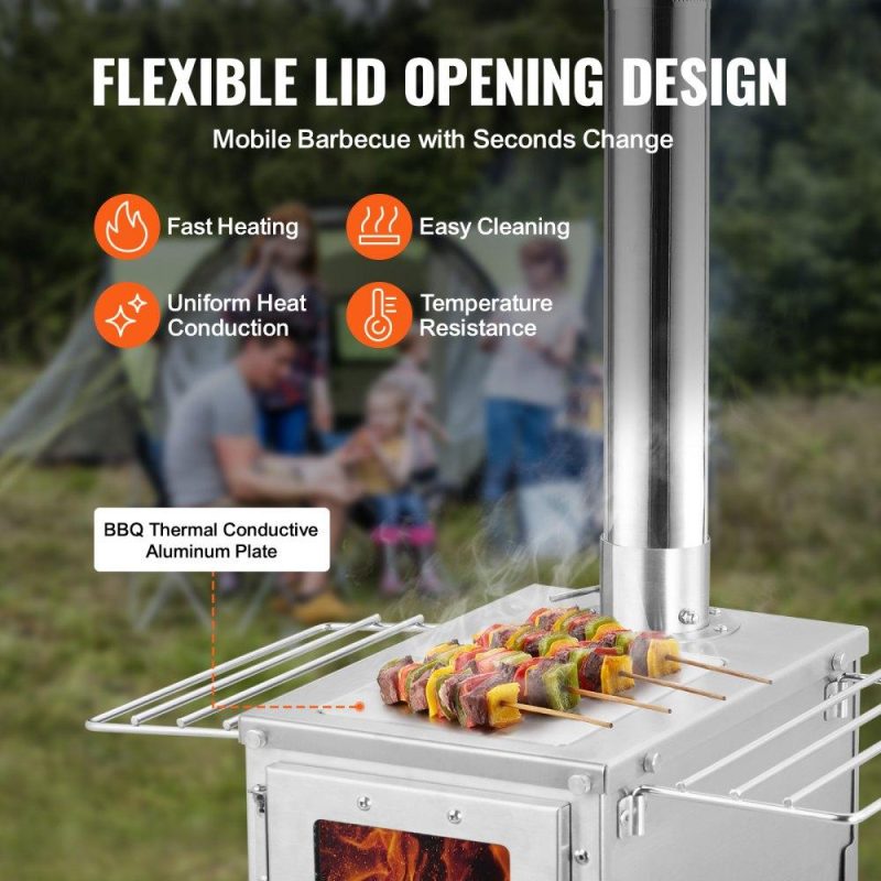 Patio Furniture & Accessories | Wood Stove, 80 inch, Stainless Steel Camping Tent Stove, Portable Wood Burning Stove with Chimney Pipes & Gloves, 700in³Firebox Hot Tent Stove for Outdoor Cooking and Heating with 8 Pipes Lawn & Garden Patio Furniture & Accessories