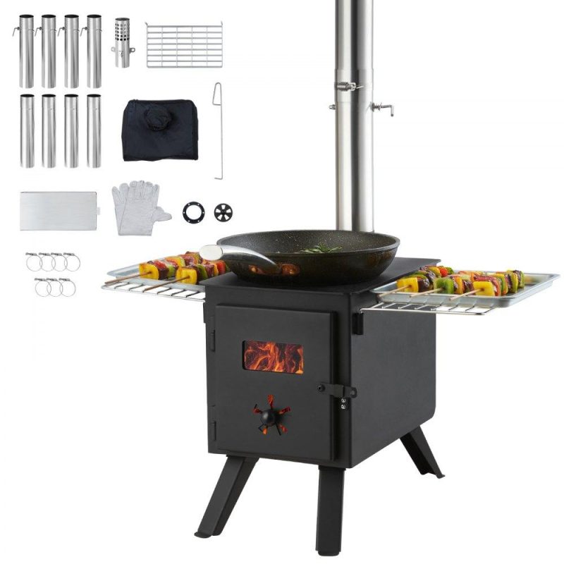 Patio Furniture & Accessories | Wood Stove, 86 inch, Alloy Steel Camping Tent Stove, Portable Wood Burning Stove with Chimney Pipes & Gloves, 1400in³Firebox Hot Tent Stove for Outdoor Cooking and Heating with 8 Pipes Lawn & Garden Patio Furniture & Accessories