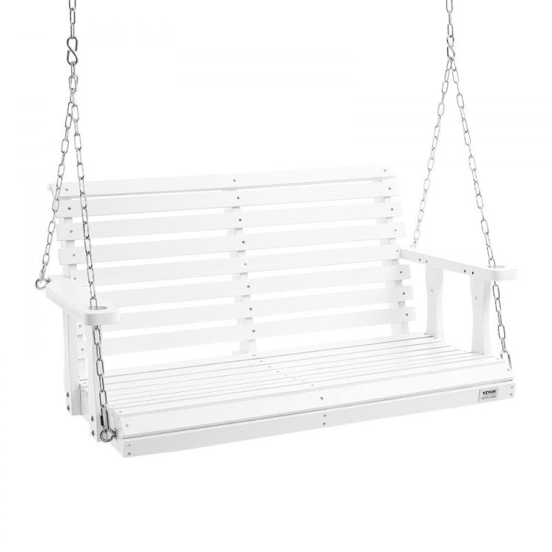 Patio Furniture & Accessories | Wooden Porch Swing 4 ft, Patio bench swing for Courtyard & Garden, Upgraded 880 lbs Strong Load Capacity, Heavy Duty Swing Chair Bench with Hanging Chains for Outdoors, White White Lawn & Garden Patio Furniture & Accessories