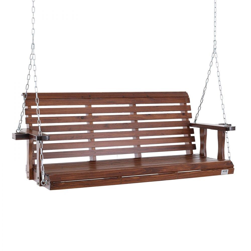 Patio Furniture & Accessories | Wooden Porch Swing 5.5 ft, Patio bench swing for Courtyard & Garden, Upgraded 880 lbs Strong Load Capacity, Heavy Duty Swing Chair Bench with Hanging Chains for Outdoors, Brown Brown Lawn & Garden Brown