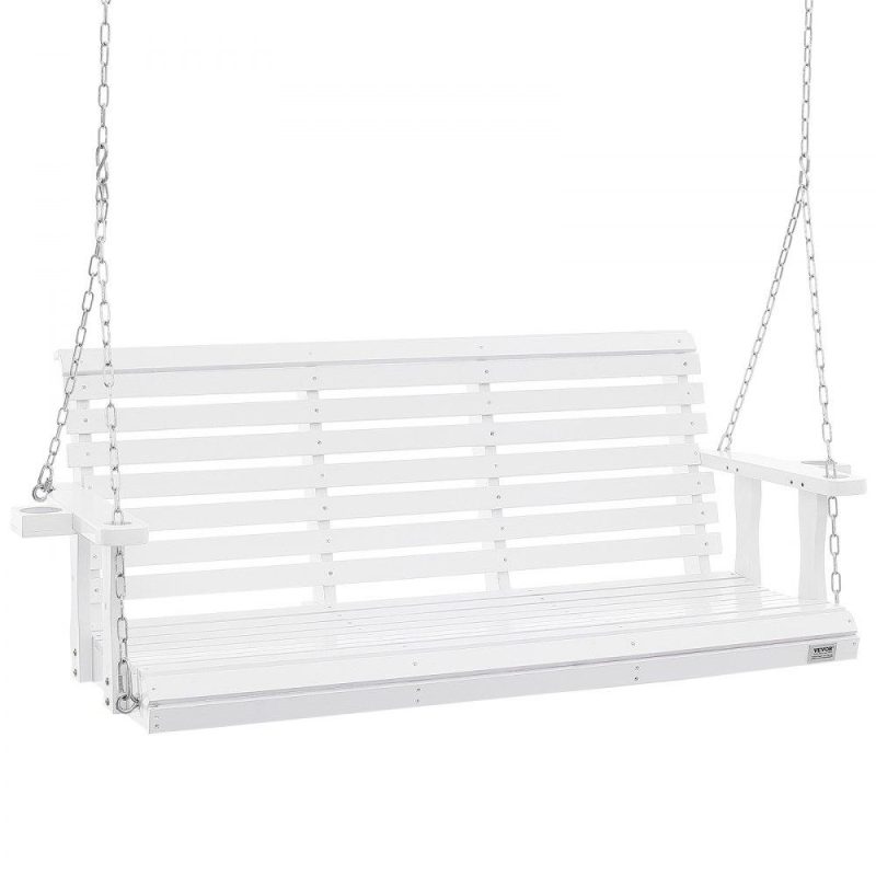 Patio Furniture & Accessories | Wooden Porch Swing 5.5 ft, Patio bench swing for Courtyard & Garden, Upgraded 880 lbs Strong Load Capacity, Heavy Duty Swing Chair Bench with Hanging Chains for Outdoors, White White Lawn & Garden Patio Furniture & Accessories