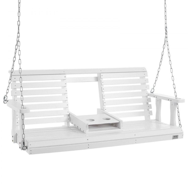 Patio Furniture & Accessories | Wooden Porch Swing 5 ft, Patio bench swing for Courtyard & Garden, Upgraded 880 lbs Strong Load Capacity, Heavy Duty Swing Chair Bench with Hanging Chains for Outdoors, White White Lawn & Garden Patio Furniture & Accessories