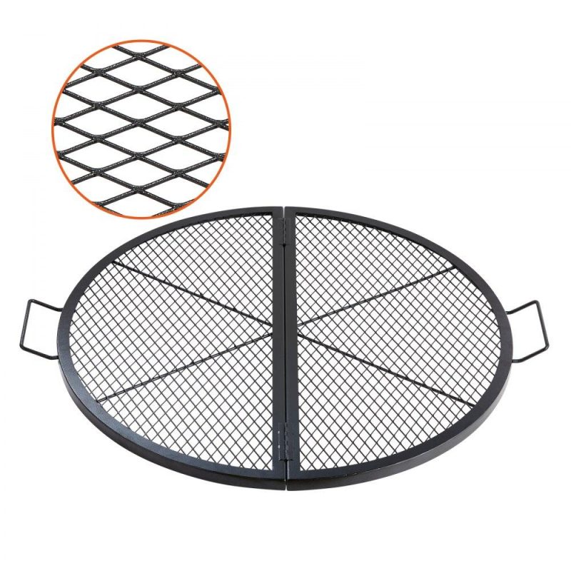 Patio Furniture & Accessories | X-Marks Fire Pit Grill Grate, Foldable Round Cooking Grate, Heavy Duty Steel Campfire BBQ Grill Grid with Handle and Support X Wire, Portable Camping Cookware for Outside Party, 36 Inch Black Lawn & Garden Patio Furniture & Accessories