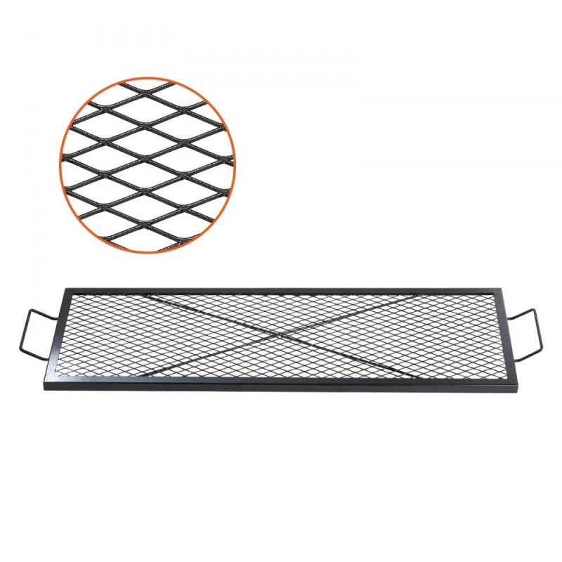 Patio Furniture & Accessories | X-Marks Fire Pit Grill Grate, Rectangle Cooking Grate, Heavy Duty Steel Campfire BBQ Grill Grid with Handle & Support X Wire, Portable Camping Cookware for Outside Party Gathering, 44 Inch Black Lawn & Garden Patio Furniture & Accessories