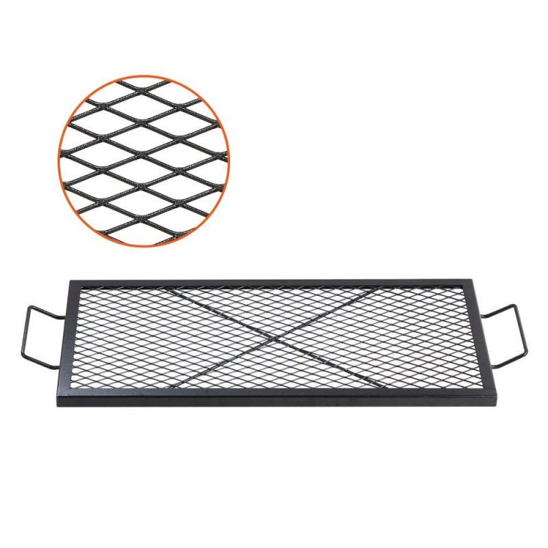 Patio Furniture & Accessories | X-Marks Fire Pit Grill Grate, Rectangle Cooking Grate, Heavy Duty Steel Campfire BBQ Grill Grid with Handle & Support X Wire, Portable Camping Cookware for Outside Party Gathering, 32 Inch Black Lawn & Garden Patio Furniture & Accessories