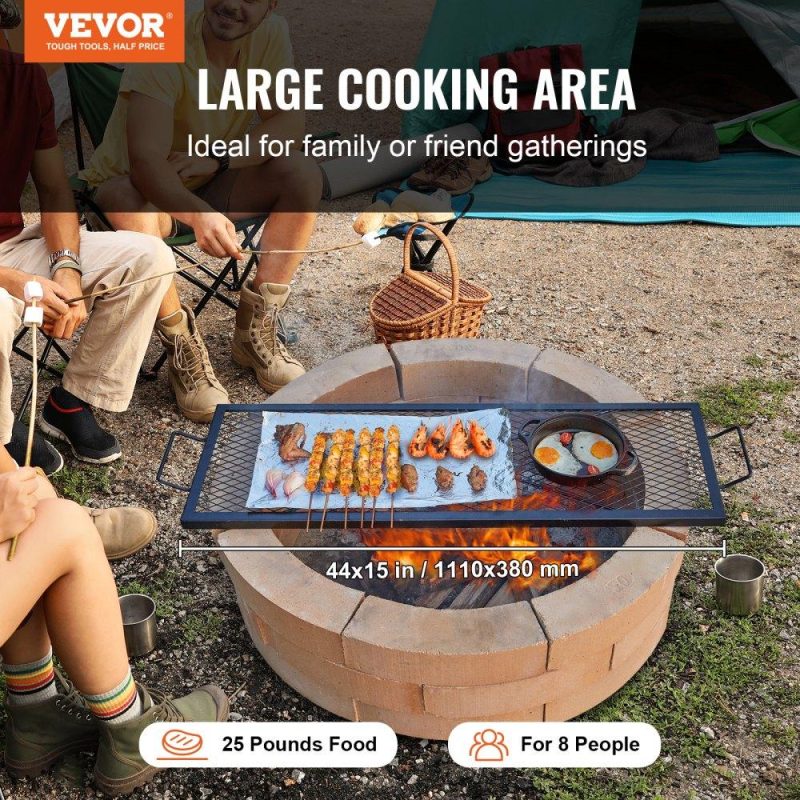 Patio Furniture & Accessories | X-Marks Fire Pit Grill Grate, Rectangle Cooking Grate, Heavy Duty Steel Campfire BBQ Grill Grid with Handle & Support X Wire, Portable Camping Cookware for Outside Party Gathering, 44 Inch Black Lawn & Garden Patio Furniture & Accessories