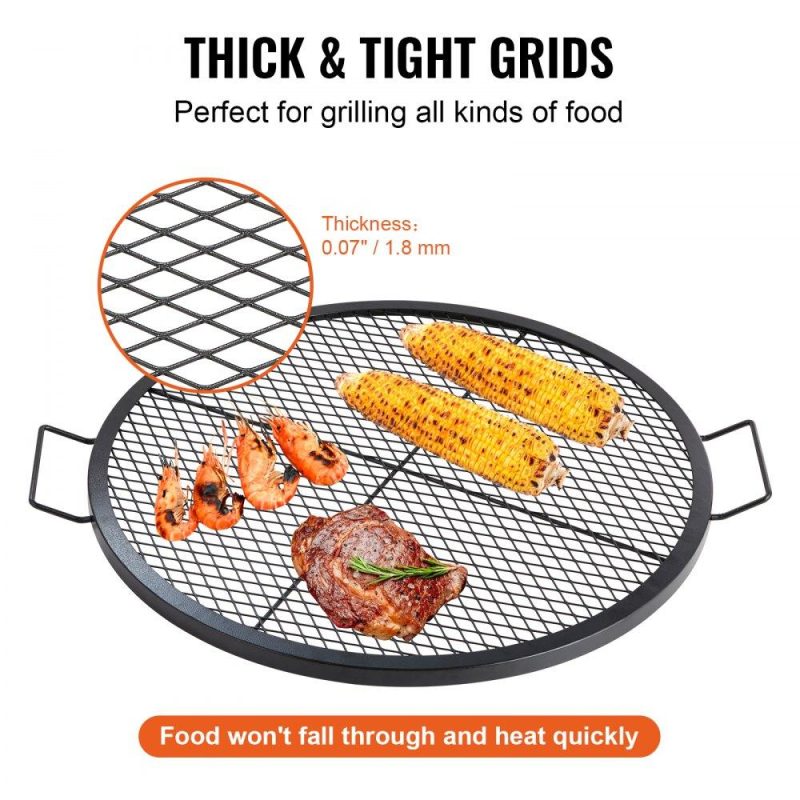 Patio Furniture & Accessories | X-Marks Fire Pit Grill Grate, Round Cooking Grate, Heavy Duty Steel Campfire BBQ Grill Grid with Handle and Support X Wire, Portable Camping Cookware for Outside Party & Gathering, 30 Inch Black Lawn & Garden Patio Furniture & Accessories