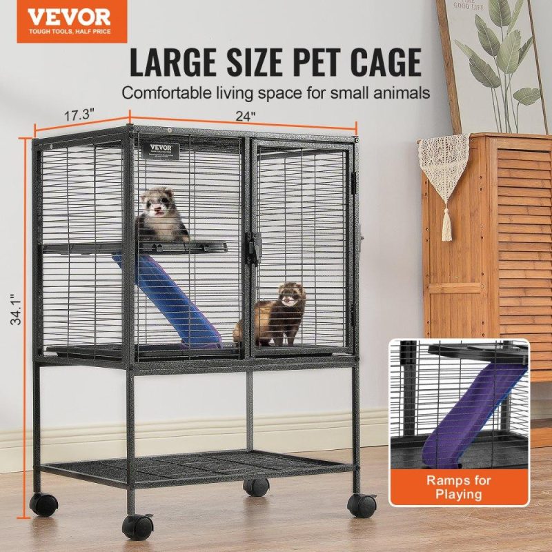 Pet Supplies | 34″ Metal Small Animal Cage 2-Tier Rolling Ferret Cage with Tray A Ramp Agriculture & Forestry Equipment Pet Supplies