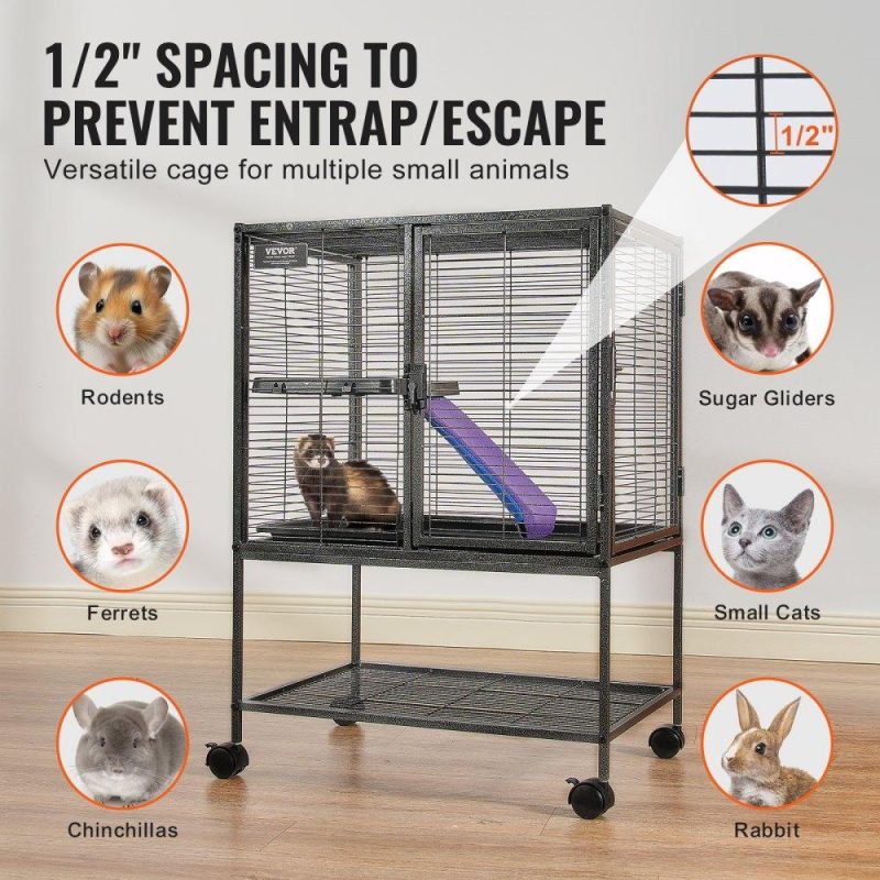 Pet Supplies | 34″ Metal Small Animal Cage 2-Tier Rolling Ferret Cage with Tray A Ramp Agriculture & Forestry Equipment Pet Supplies