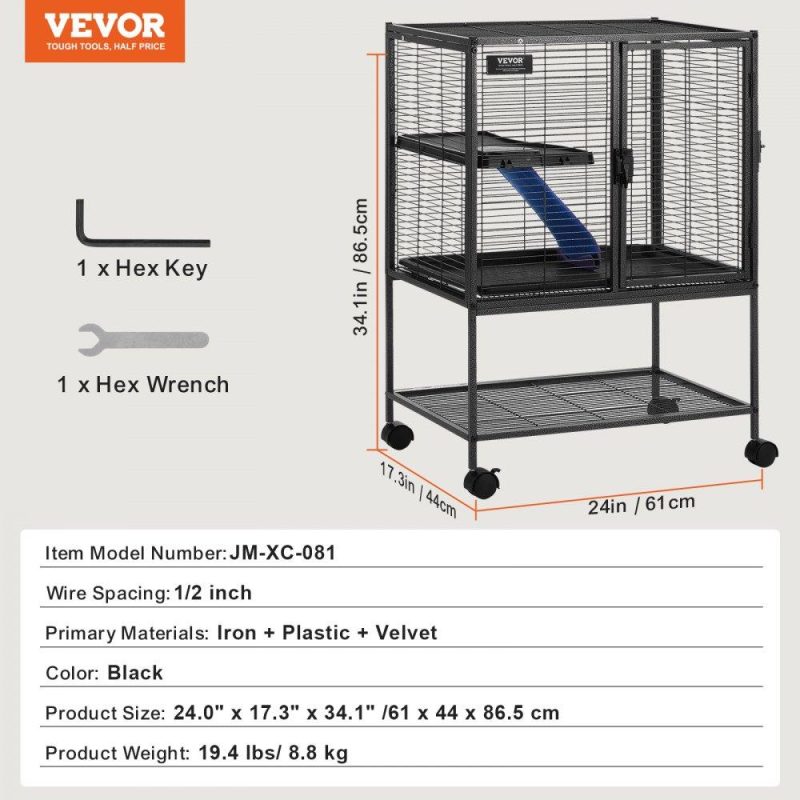 Pet Supplies | 34″ Metal Small Animal Cage 2-Tier Rolling Ferret Cage with Tray A Ramp Agriculture & Forestry Equipment Pet Supplies