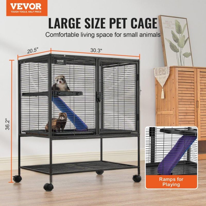 Pet Supplies | 36″ Metal Small Animal Cage 2-Tier Rolling Ferret Cage with Tray A Ramp Agriculture & Forestry Equipment Pet Supplies